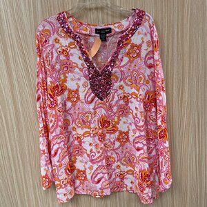 saint tropez west pink floral sequined top size 2X